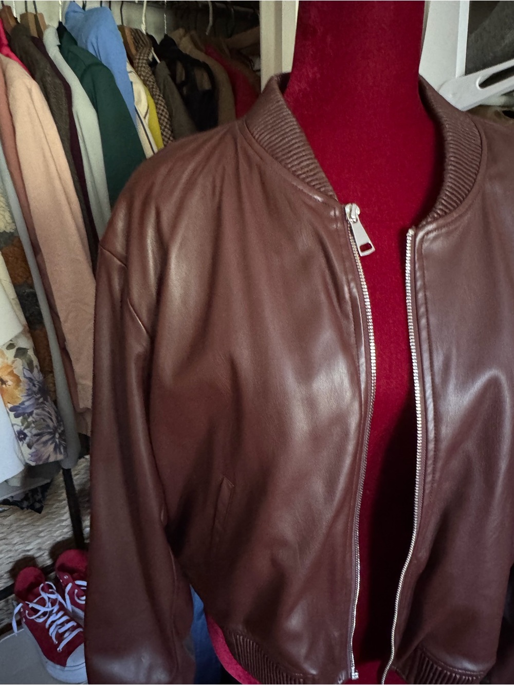 Express Faux Leather Bomber Jacket — Brown - Picture 3 of 6